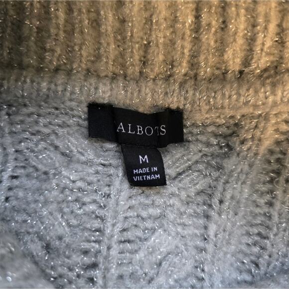 Y Talbots Cableknit Sweater Dress Size M Grey Silver Metallic Shimmer Cowl Neck - Picture 10 of 11